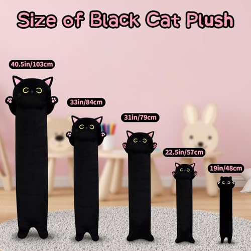 22.5-Inch Long Black Cat Plush Pillow - Super Soft Stuffed Animal for Hugging, Gift for Kids & Adults