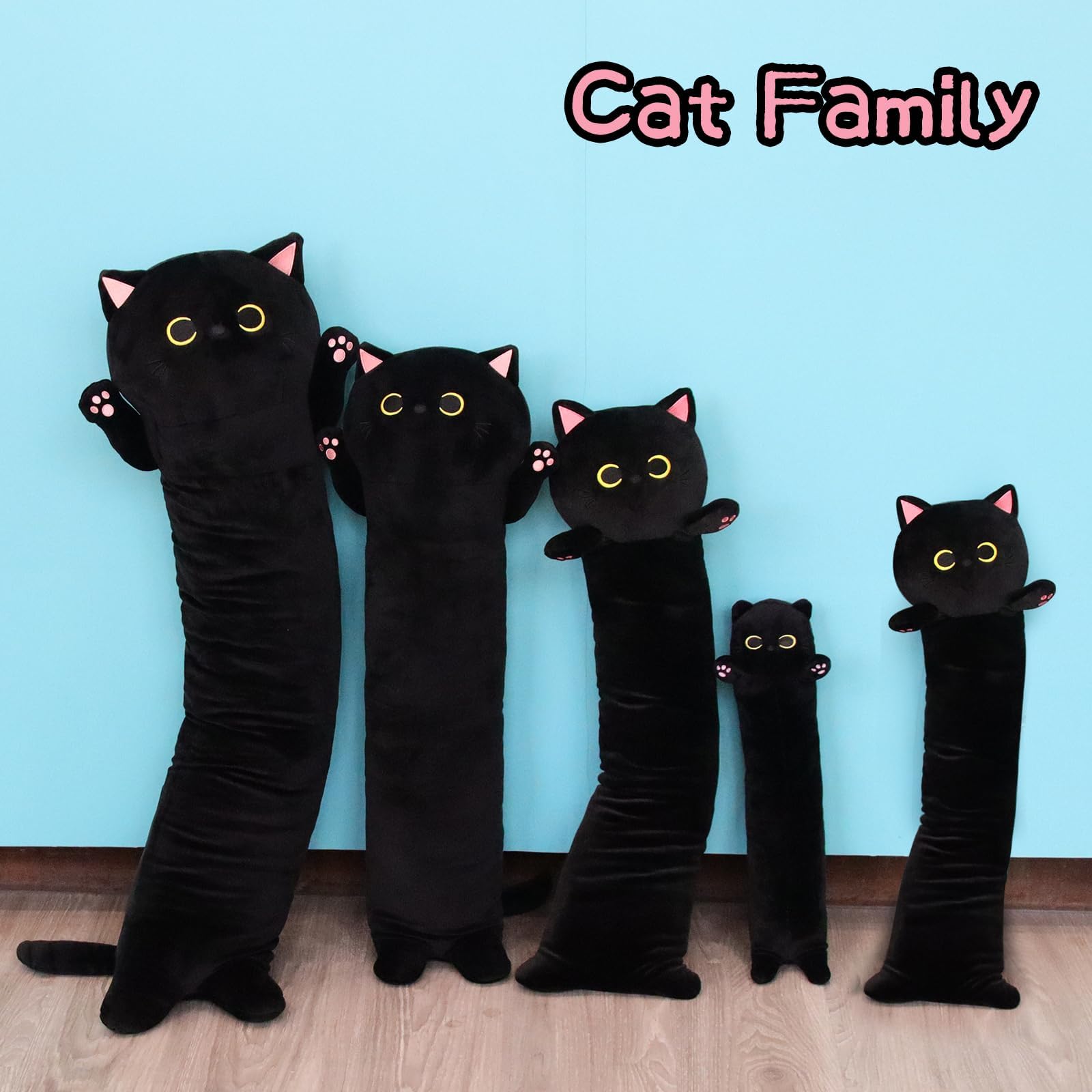 22.5-Inch Long Black Cat Plush Pillow - Super Soft Stuffed Animal for Hugging, Gift for Kids & Adults