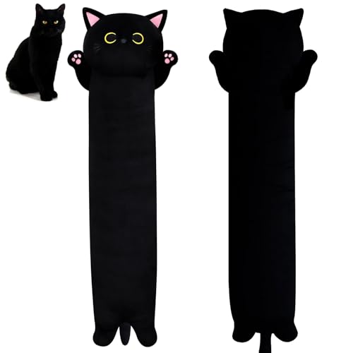 22.5-Inch Long Black Cat Plush Pillow - Super Soft Stuffed Animal for Hugging, Gift for Kids & Adults