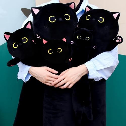 22.5-Inch Long Black Cat Plush Pillow - Super Soft Stuffed Animal for Hugging, Gift for Kids & Adults