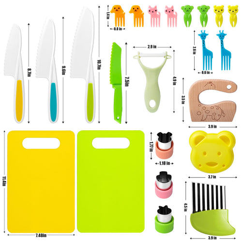 23-Piece Kids Cooking Set – Safe Kitchen Knives, Cutting Board, Peeler & Sandwich Cutters for Toddlers