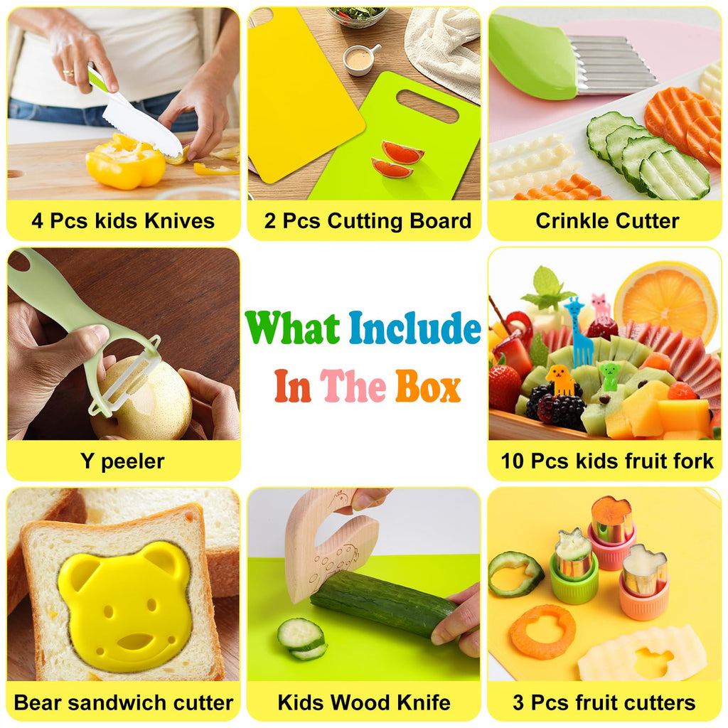 23-Piece Kids Cooking Set – Safe Kitchen Knives, Cutting Board, Peeler & Sandwich Cutters for Toddlers