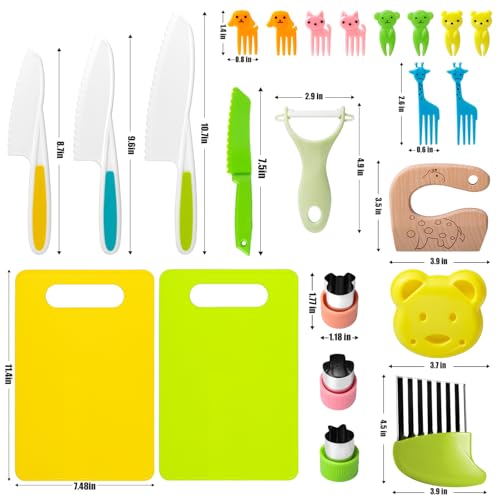 23-Piece Kids Cooking Set – Safe Kitchen Knives, Cutting Board, Peeler & Sandwich Cutters for Toddlers