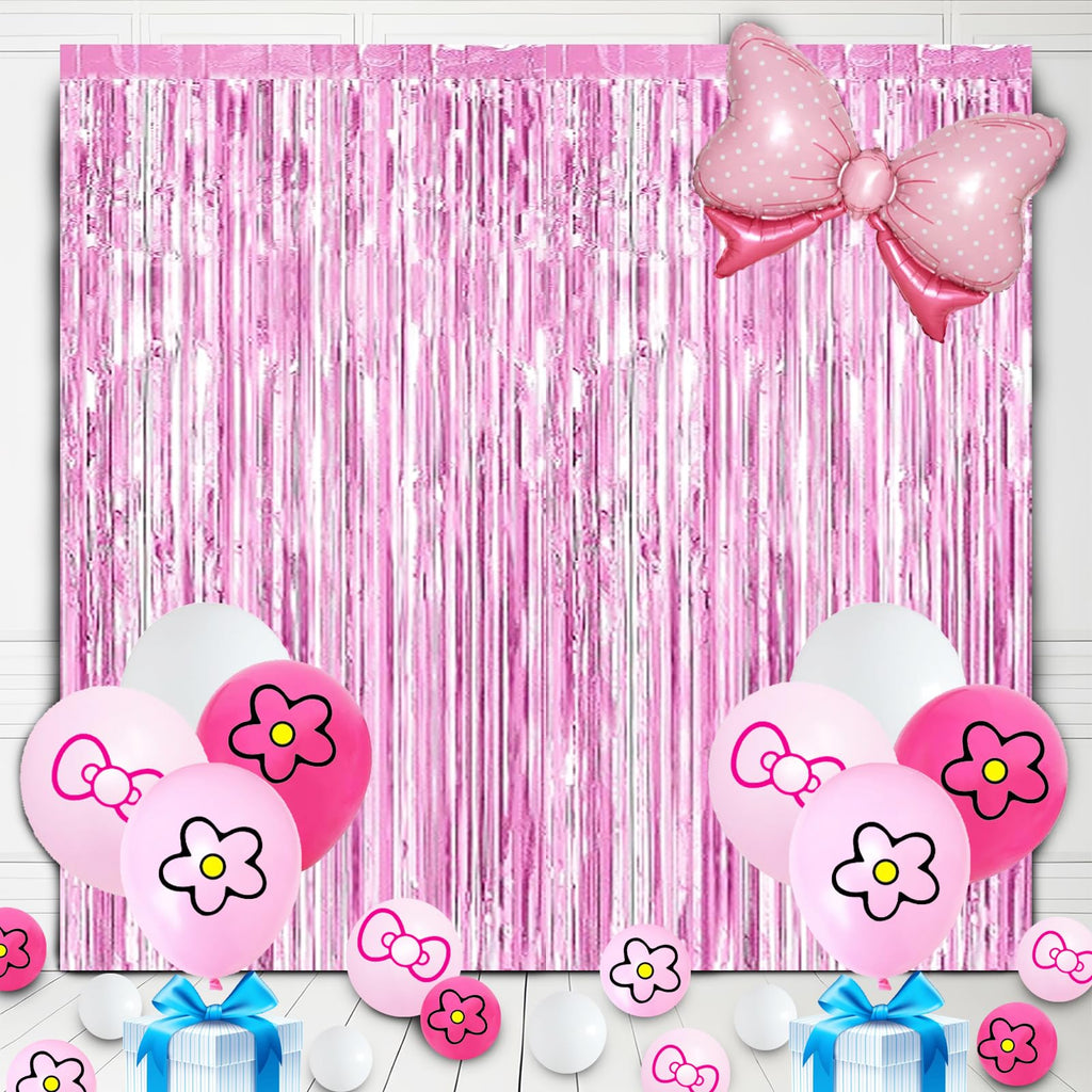 23-Piece Pink Cat Theme Party Decorations Set - Tinsel Foil Fringe Curtains, Balloons & More by OPQKC