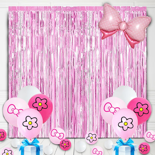23-Piece Pink Cat Theme Party Decorations Set - Tinsel Foil Fringe Curtains, Balloons & More by OPQKC