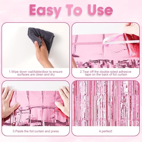23-Piece Pink Cat Theme Party Decorations Set - Tinsel Foil Fringe Curtains, Balloons & More by OPQKC