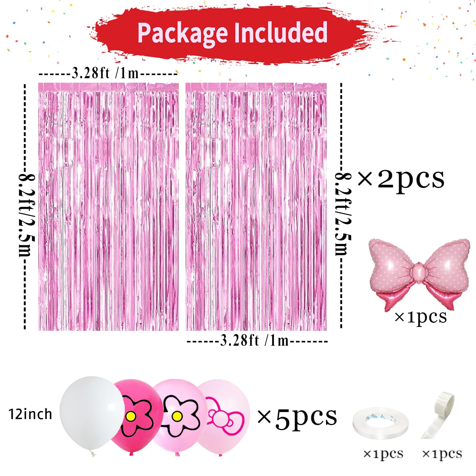 23-Piece Pink Cat Theme Party Decorations Set - Tinsel Foil Fringe Curtains, Balloons & More by OPQKC