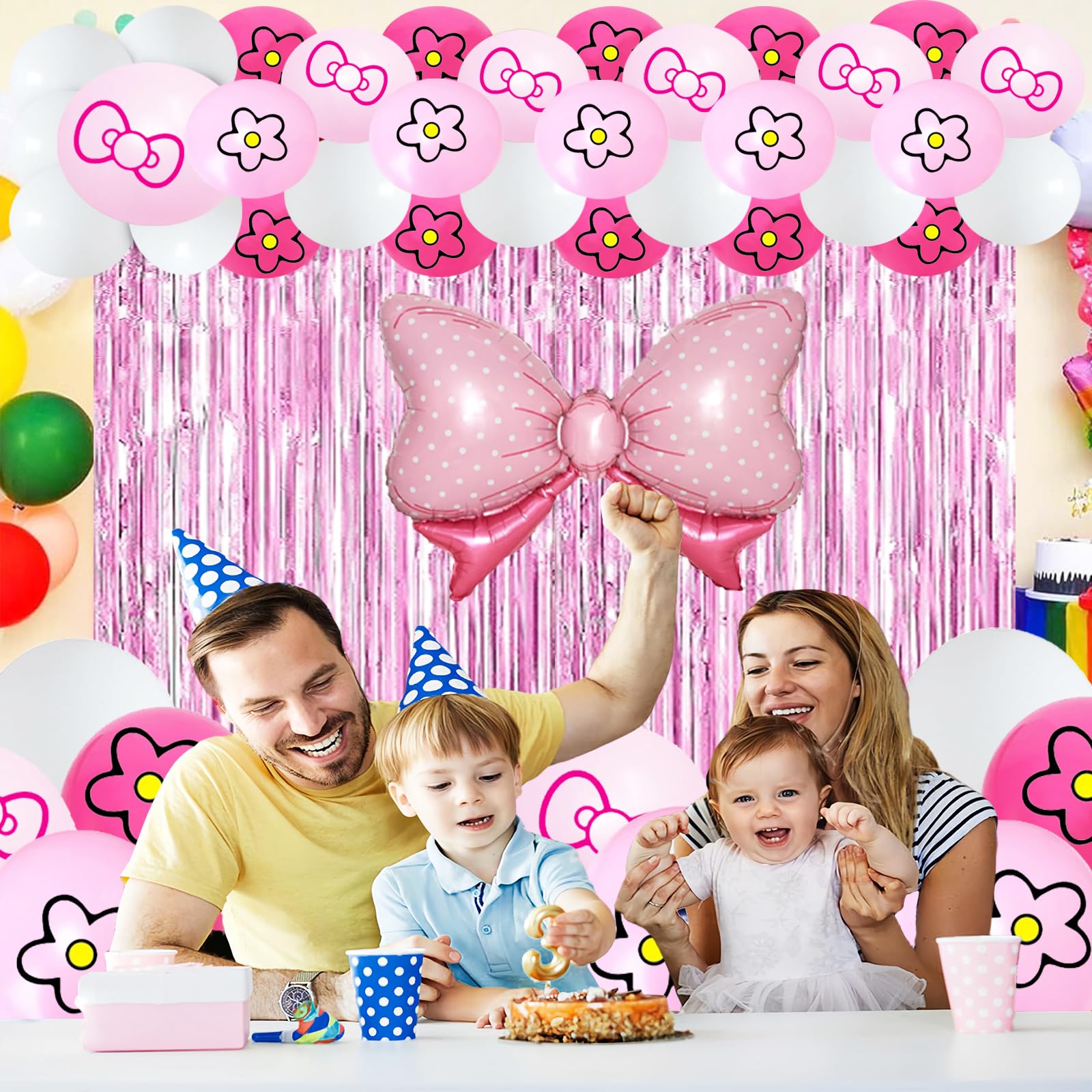 23-Piece Pink Cat Theme Party Decorations Set - Tinsel Foil Fringe Curtains, Balloons & More by OPQKC