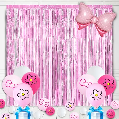 23-Piece Pink Cat Theme Party Decorations Set - Tinsel Foil Fringe Curtains, Balloons & More by OPQKC