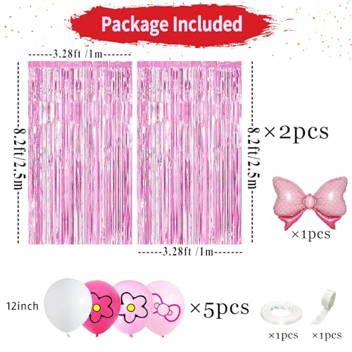23-Piece Pink Cat Theme Party Decorations Set - Tinsel Foil Fringe Curtains, Balloons & More by OPQKC