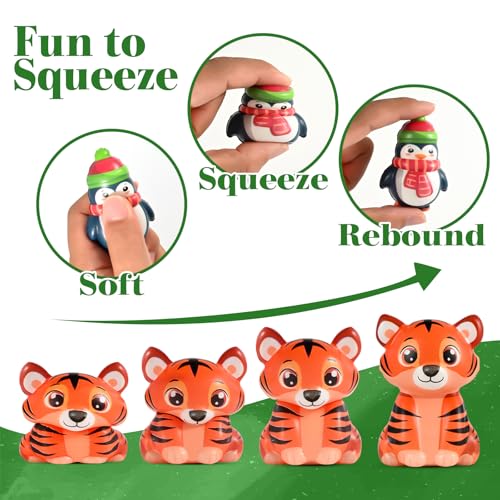24 Animal Squishy Toys for Kids Party Favors – 24-Pack Safari Wild Animal Squishies for Goodie Bags, Pinata Fillers, Classroom Prizes, Stocking Stuffers