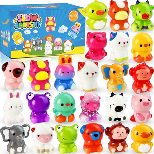 24 Animal Squishy Toys – Slow Rising PU Foam Stress Fidgets for Kids Party Favors