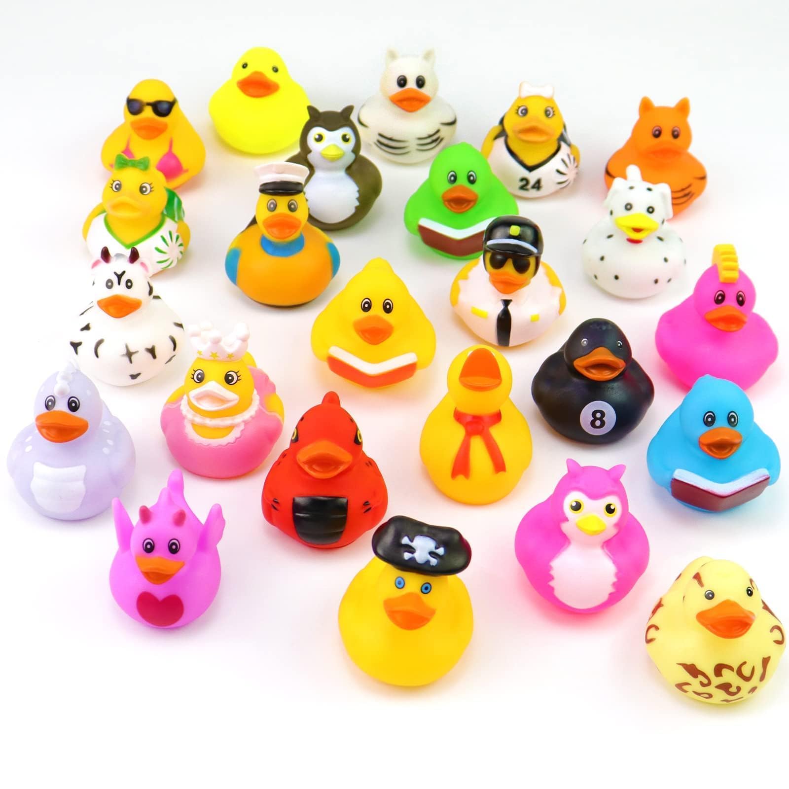 24 Assorted Rubber Ducks – 2.75 Inch Bulk Bath Toys for Kids, Party Favors, and Classroom Prizes