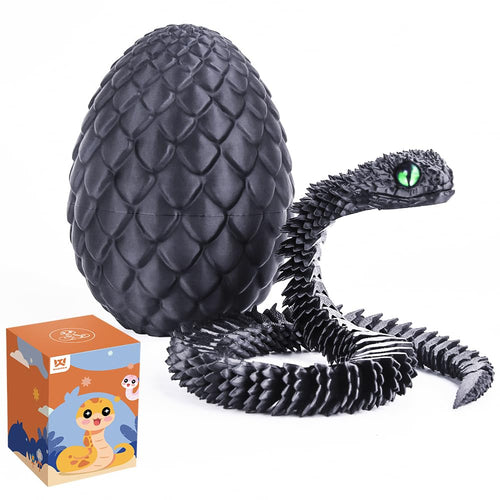 24-Inch 3D Printed Snake Fidget Toy with Dragon Egg – Stress Relief Desk Decor (Black)