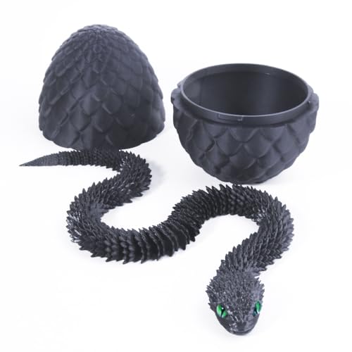 24-Inch 3D Printed Snake Fidget Toy with Dragon Egg – Stress Relief Desk Decor (Black)