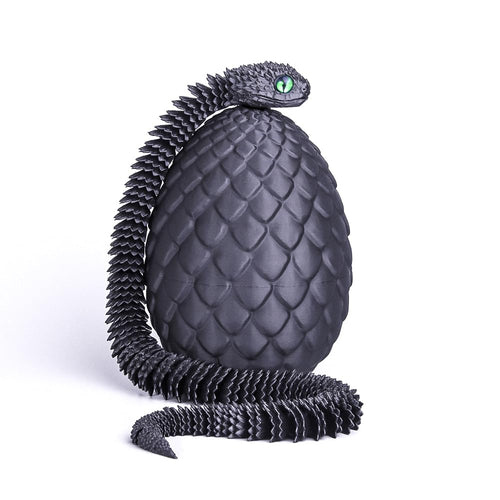24-Inch 3D Printed Snake Fidget Toy with Dragon Egg – Stress Relief Desk Decor (Black)