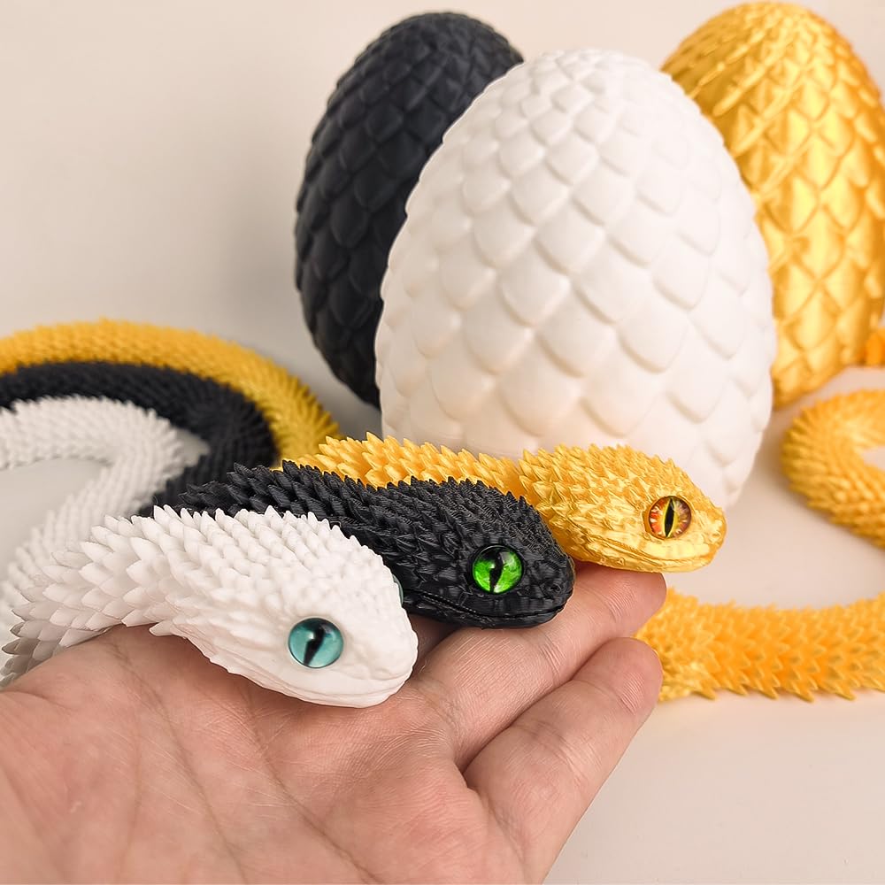 24-Inch 3D Printed Snake Fidget Toy with Dragon Egg – Stress Relief Desk Decor (Black)