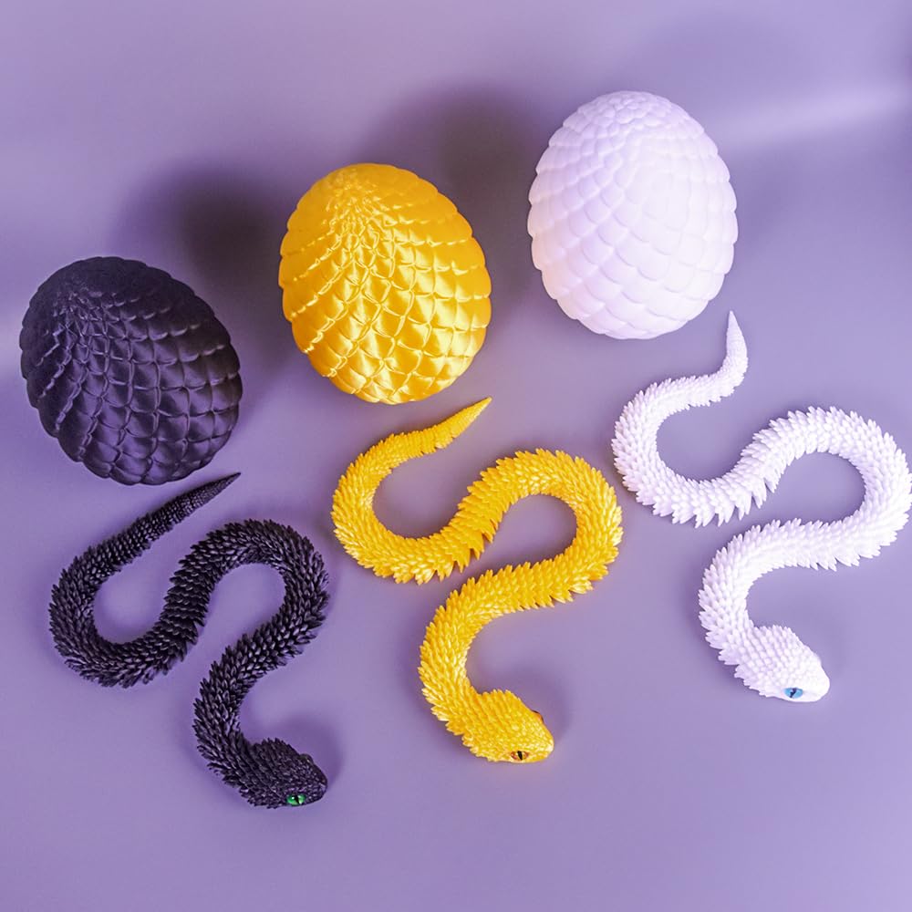 24-Inch 3D Printed Snake Fidget Toy with Dragon Egg – Stress Relief Desk Decor (Black)