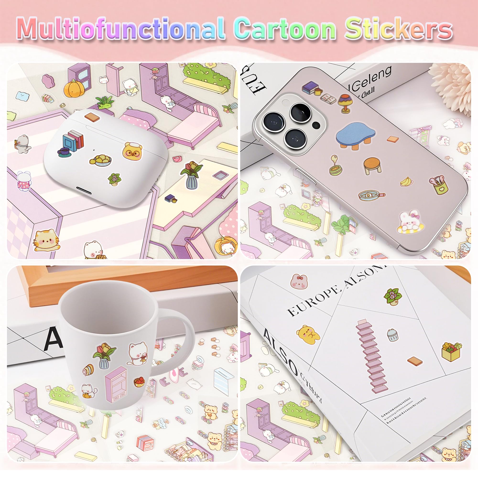 24 Kawaii 3D Sticker Scenes for Adults – DIY Sticker Therapy Set with Background Boards and Tweezer