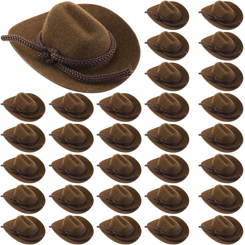 24 Mini Cowboy Hats for Dolls and Crafts – Brown Flocking Hats by Hercicy
