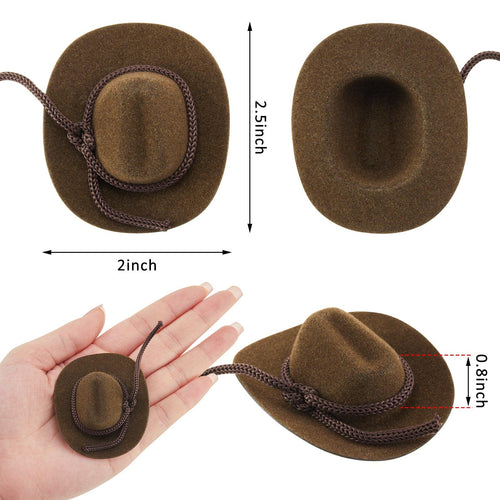 24 Mini Cowboy Hats for Dolls and Crafts – Brown Flocking Hats by Hercicy