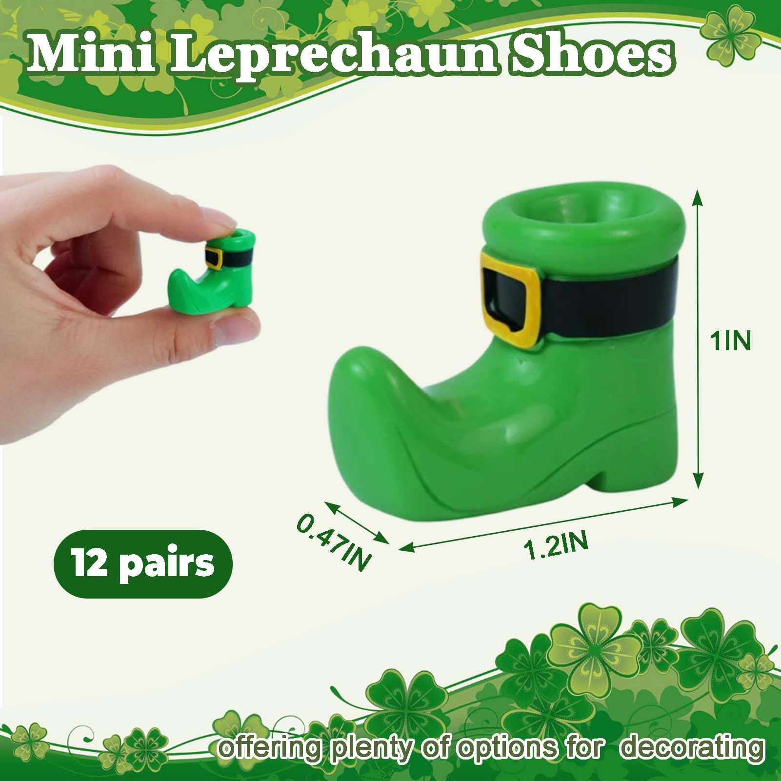 24 Mini Leprechaun Shoe Figurines – 12 Pairs of Resin St. Patrick's Day Boots for Crafts and Decor