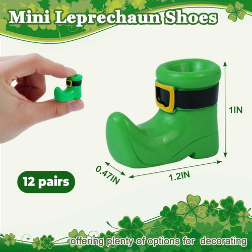 24 Mini Leprechaun Shoe Figurines – 12 Pairs of Resin St. Patrick's Day Boots for Crafts and Decor