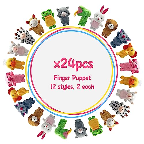 24 Mini Stuffed Animal Finger Puppets – Soft Plush Storytelling Props for Kids, Classroom, & Party Favors