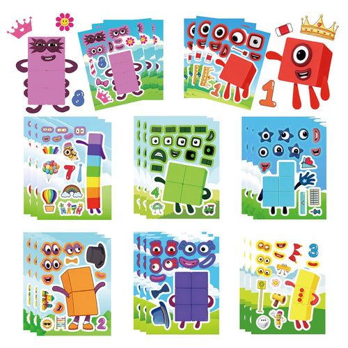24 Number Blocks Make-a-Face Stickers – 8 Designs, Waterproof Vinyl, DIY Fun for Kids