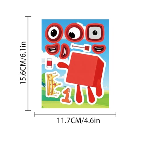 24 Number Blocks Make-a-Face Stickers – 8 Designs, Waterproof Vinyl, DIY Fun for Kids
