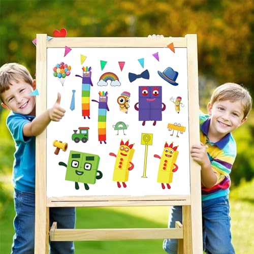 24 Number Blocks Make-a-Face Stickers – 8 Designs, Waterproof Vinyl, DIY Fun for Kids