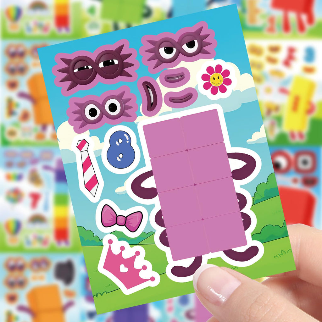 24 Number Blocks Make-a-Face Stickers – 8 Designs, Waterproof Vinyl, DIY Fun for Kids