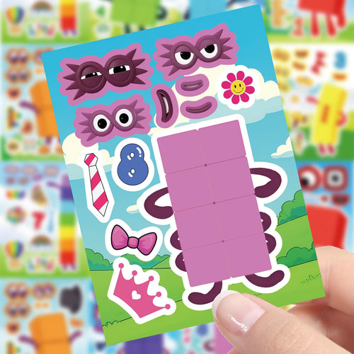 24 Number Blocks Make-a-Face Stickers – 8 Designs, Waterproof Vinyl, DIY Fun for Kids