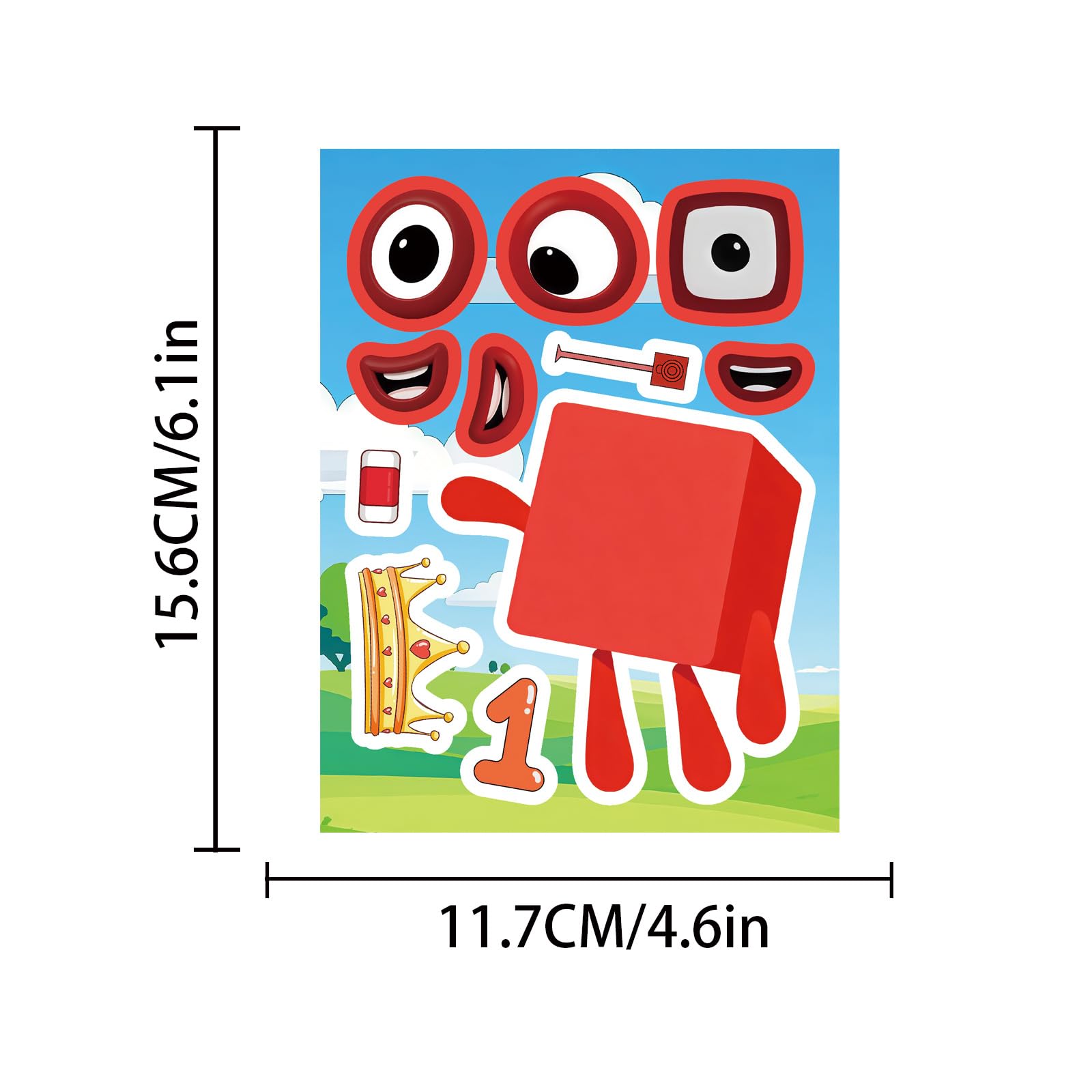 24 Number Blocks Make-a-Face Stickers – 8 Designs, Waterproof Vinyl, DIY Fun for Kids