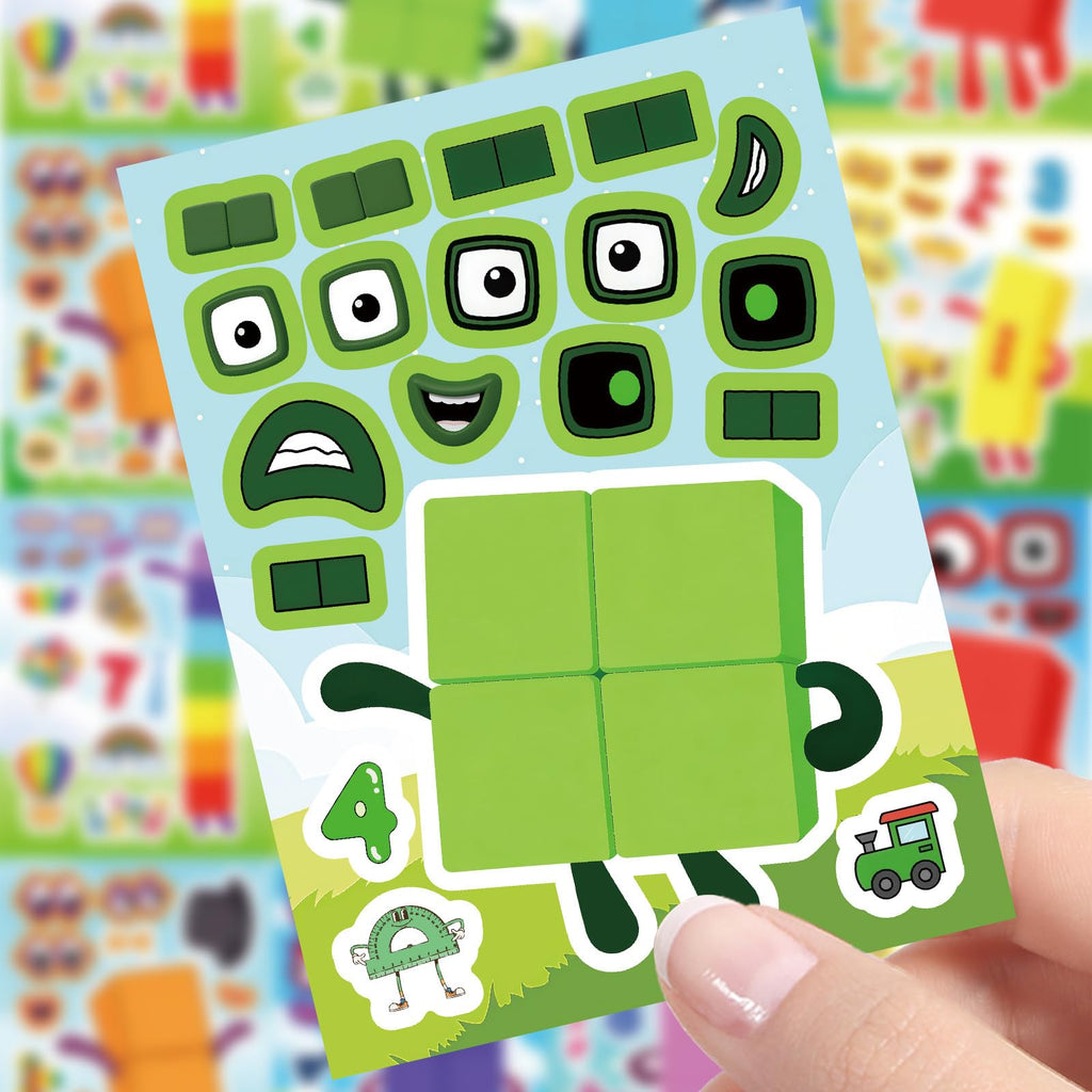 24 Number Blocks Make-a-Face Stickers – 8 Designs, Waterproof Vinyl, DIY Fun for Kids