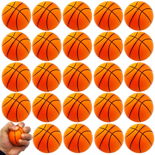 24 Pack 2.5 Inch Basketball Stress Balls – Mini Foam Squeeze Sports Balls for Party Favors, School Rewards, and Stress Relief
