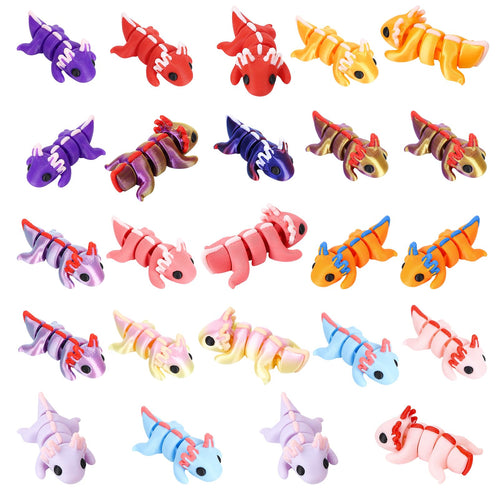 24-Pack 3D Printed Articulated Axolotl Figures – Flexible Fidget Toys for Stress Relief, Party Favors, and Desk Decor