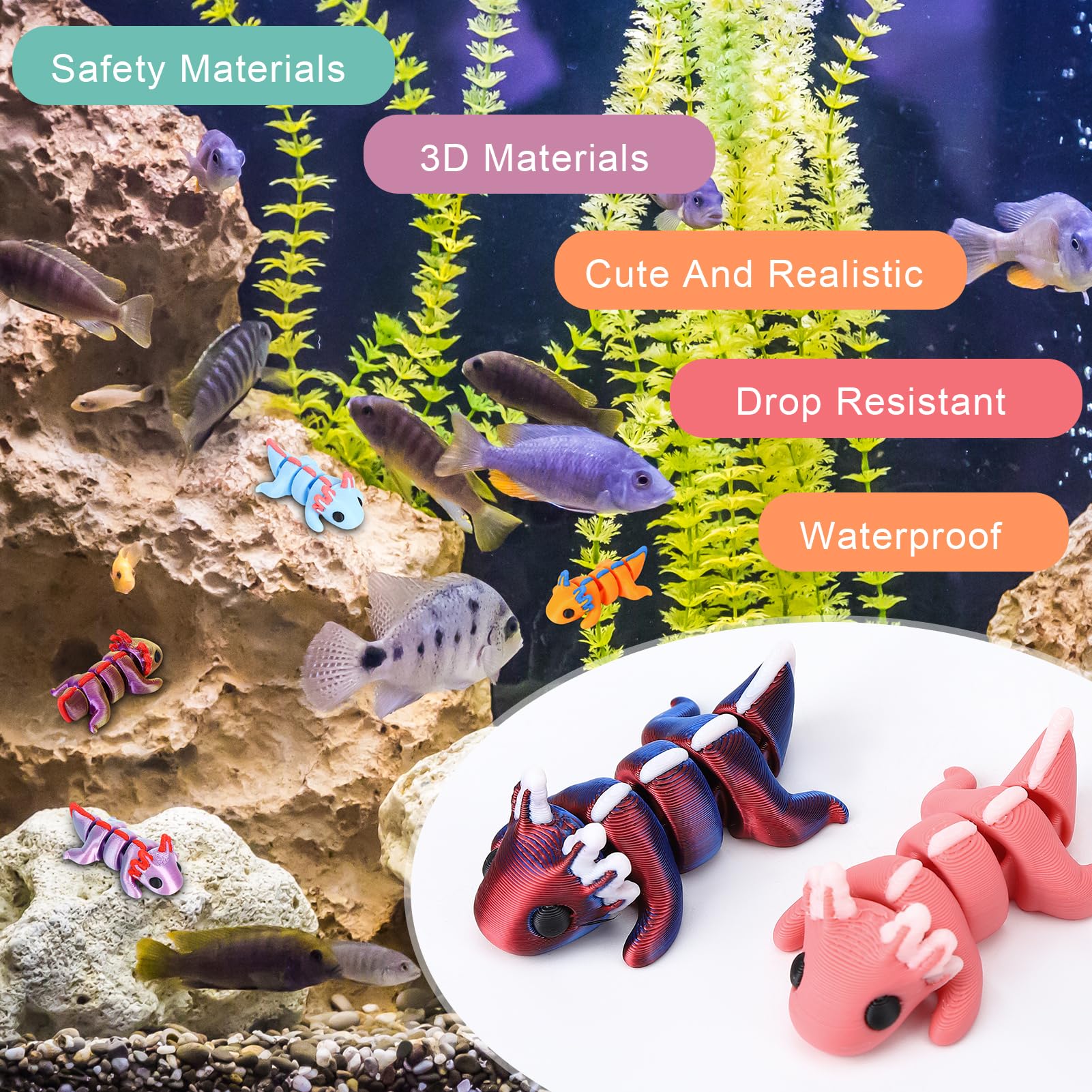 24-Pack 3D Printed Articulated Axolotl Figures – Flexible Fidget Toys for Stress Relief, Party Favors, and Desk Decor