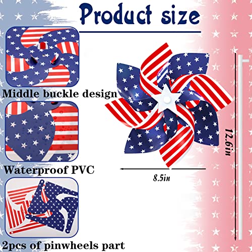 24-Pack 8.5-Inch Patriotic Pinwheels - Red White Blue American Flag Design for July 4th, Memorial Day, and Veterans Day