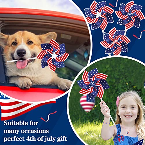 24-Pack 8.5-Inch Patriotic Pinwheels - Red White Blue American Flag Design for July 4th, Memorial Day, and Veterans Day