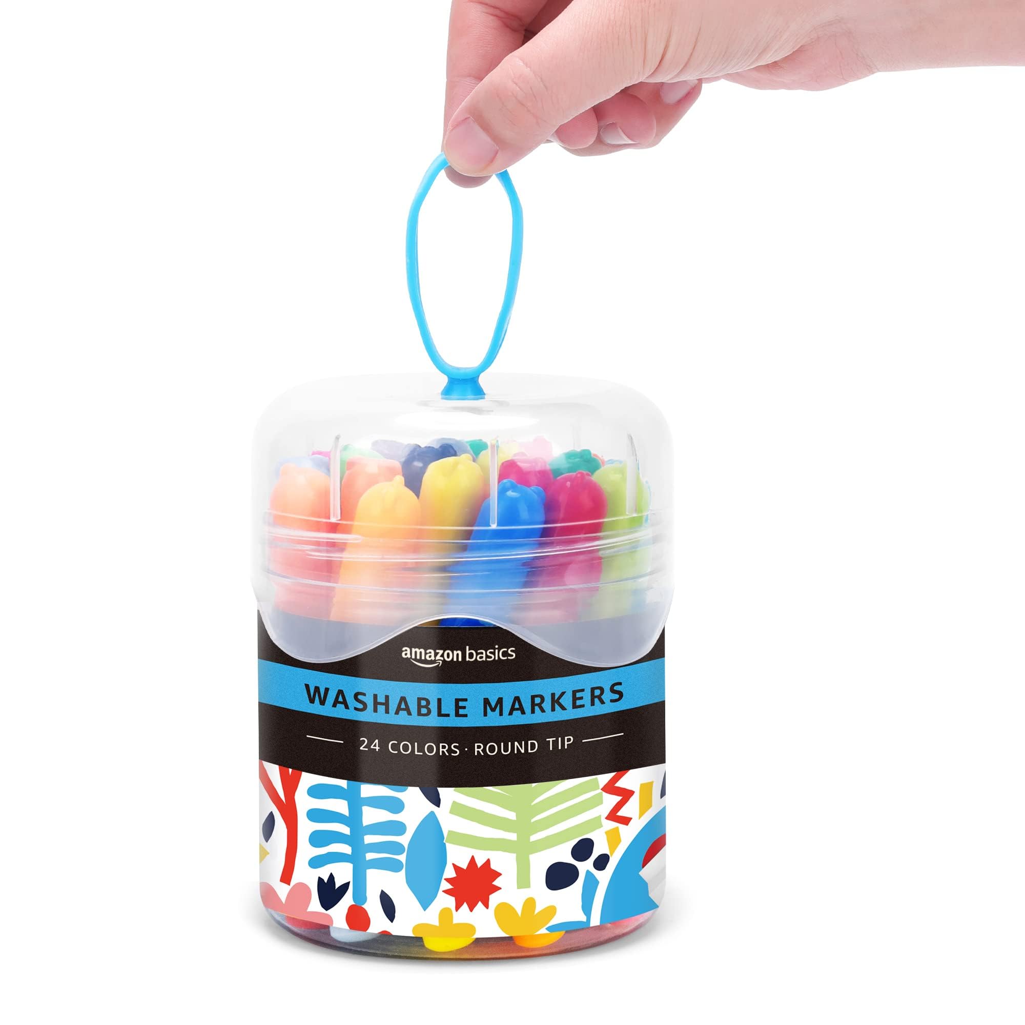 24-Pack Amazon Basics Washable Markers for Kids, Assorted Colors, Round Tip, Non-Toxic, Includes Storage Case
