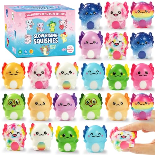 24 Pack Axolotl Slow Rise Squishy Toys – Cute Stress Relief Fidgets for Kids