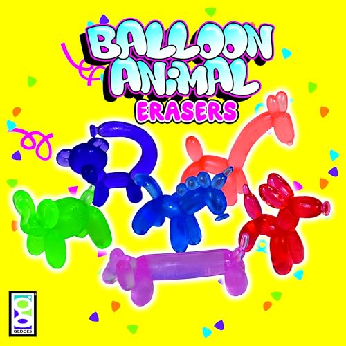 24-Pack Balloon Animal Erasers by Raymond Geddes – Cute Rubber Erasers in 6 Colors