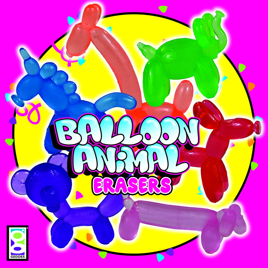 24-Pack Balloon Animal Erasers by Raymond Geddes – Cute Rubber Erasers in 6 Colors