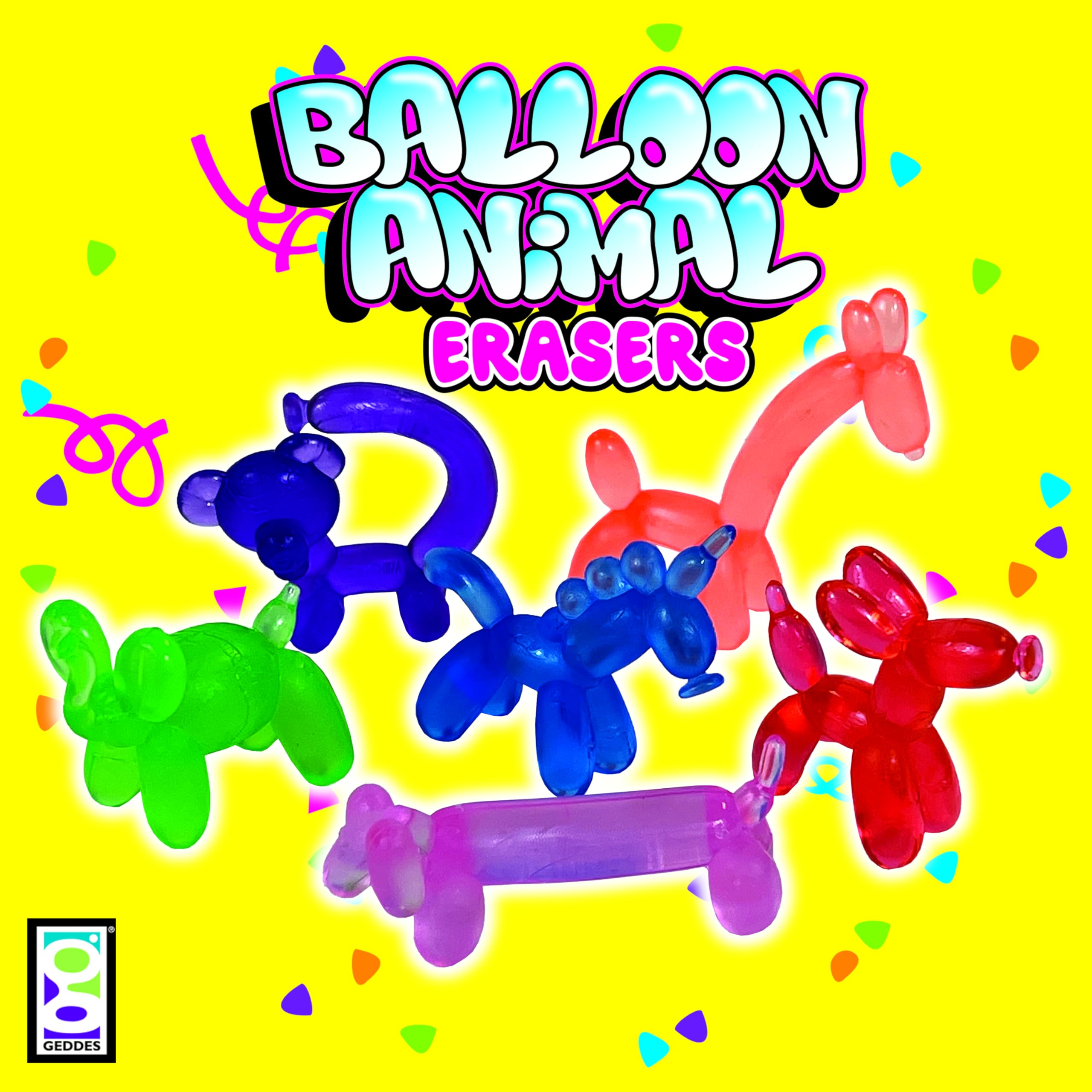 24-Pack Balloon Animal Erasers by Raymond Geddes – Cute Rubber Erasers in 6 Colors