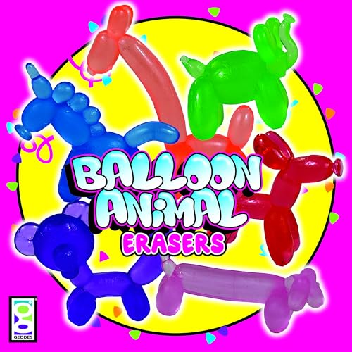 24-Pack Balloon Animal Erasers by Raymond Geddes – Cute Rubber Erasers in 6 Colors