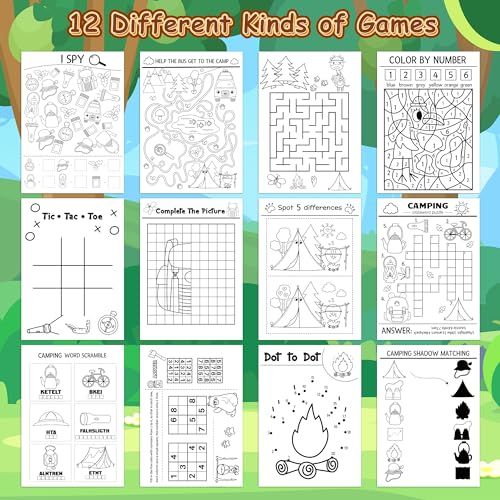 24-Pack Camping Activity Books for Kids – Mini Coloring & Puzzle Games Bulk Party Favors