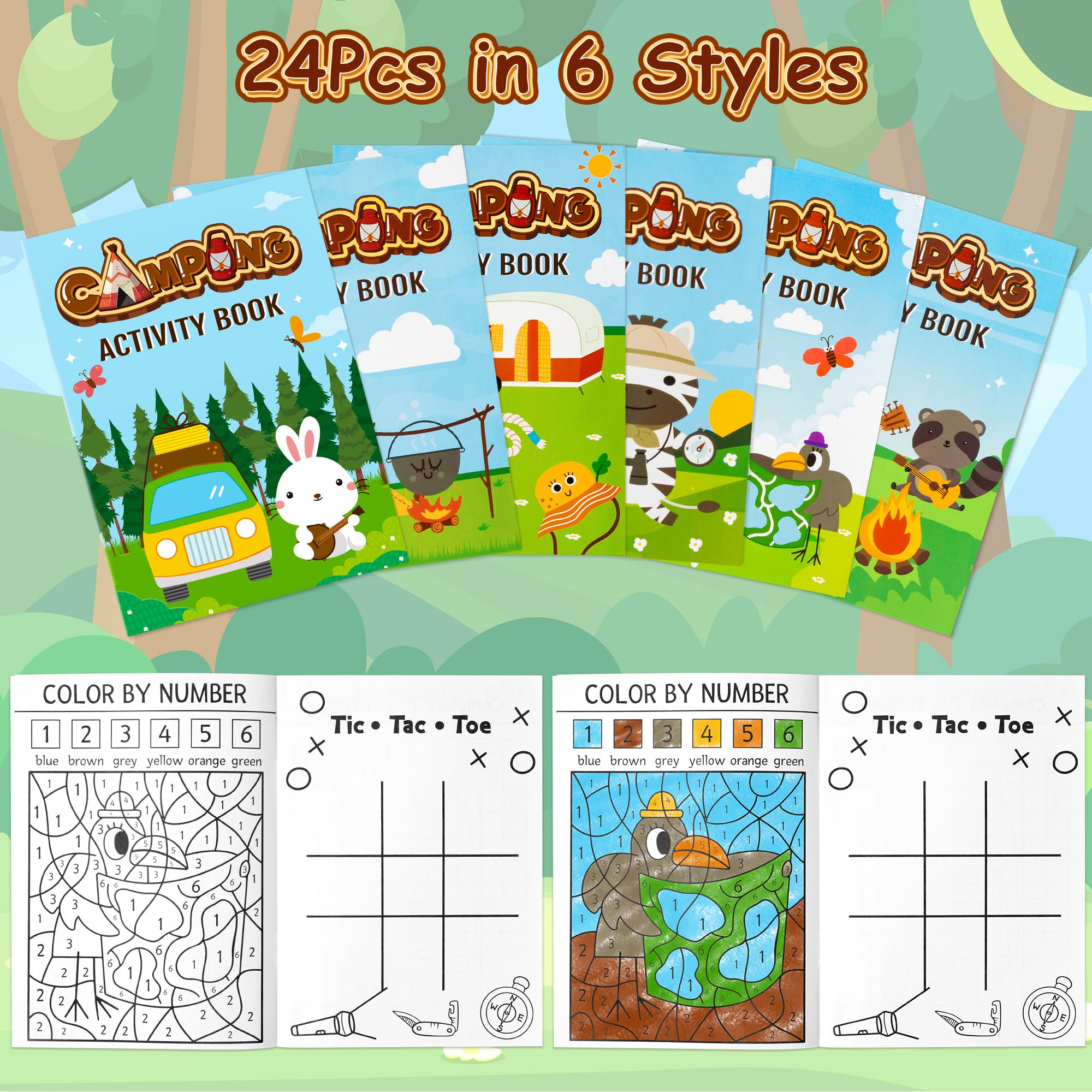 24-Pack Camping Activity Books for Kids – Mini Coloring & Puzzle Games Bulk Party Favors