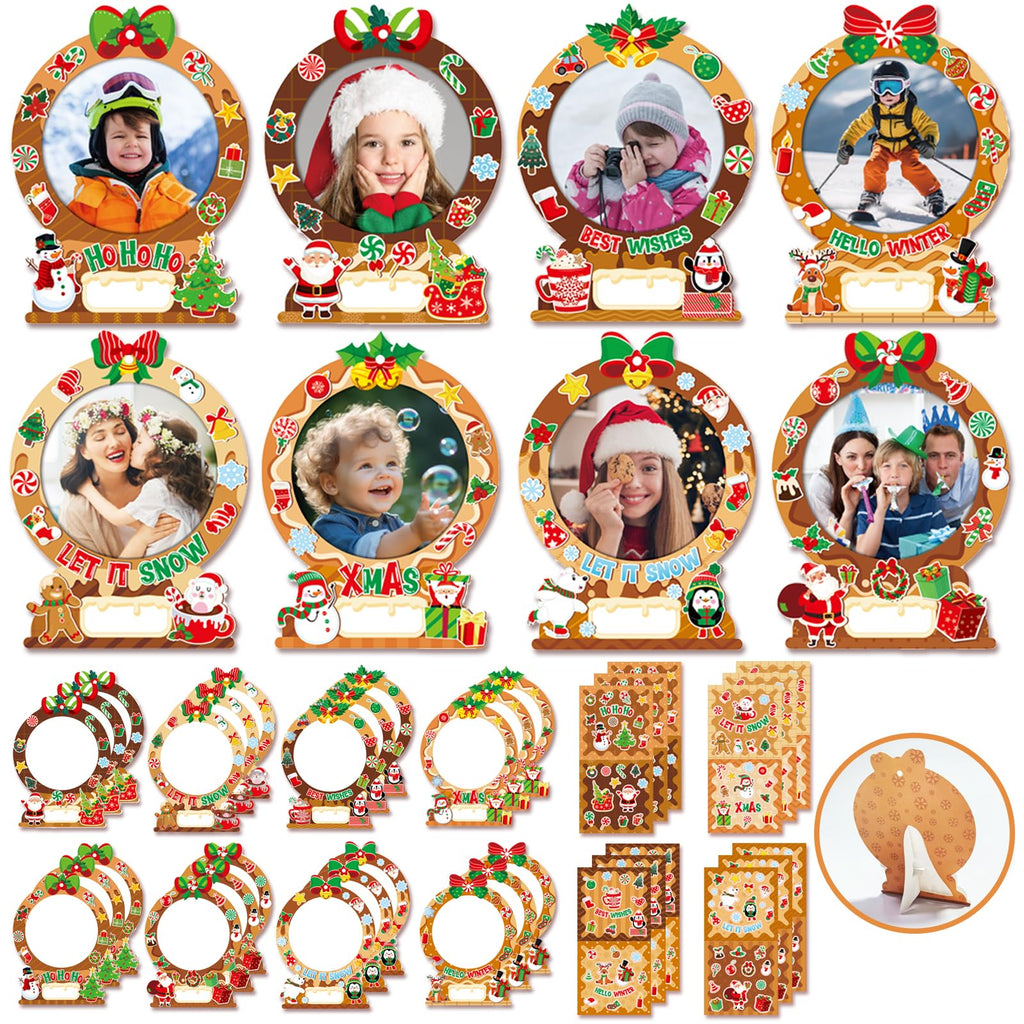 24-Pack Christmas Gingerbread Man Picture Frame Craft Kits for Kids - DIY Photo Ornaments with 500+ Stickers