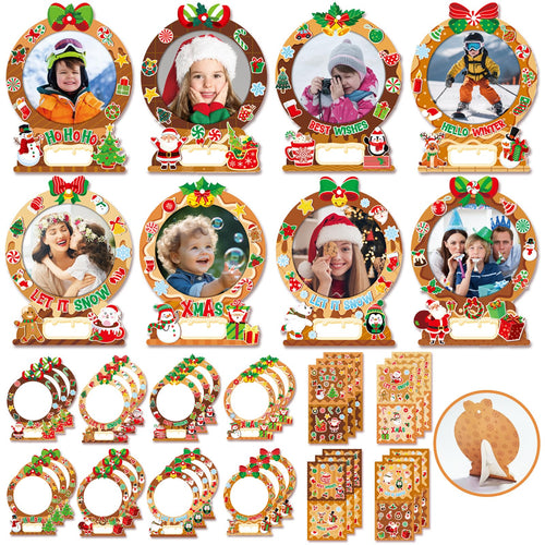 24-Pack Christmas Gingerbread Man Picture Frame Craft Kits for Kids - DIY Photo Ornaments with 500+ Stickers